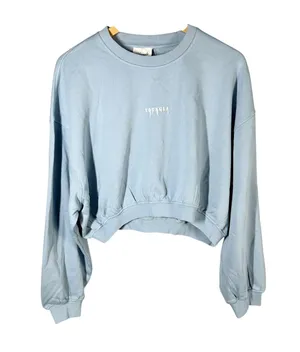 Youngla Crewneck Cropped Long Sleeve Sweatshirt Size Large Blue thumbnail 1