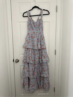 Abercrombie and Fitch Tiered Maxi Dress Lace Up Blue Floral Medium TALL thumbnail 5