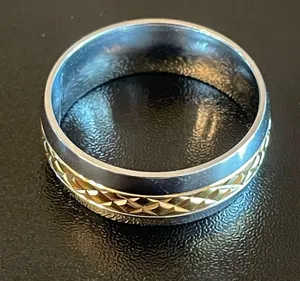 8mm gold center silver men ring thumbnail 3