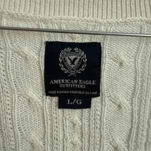 American Eagle Cotton Wool Academia Preppy‎ Cable Knit V Neck Sweater L Ivory thumbnail 5
