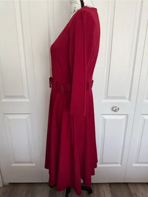 ChicMe Burgundy Belted Midi Dress with Front Zip Detail thumbnail 6