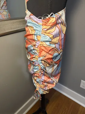 Hello Molly Listen To My Heart Groovy Satin Retro Swirl Dress Size XS. thumbnail 5