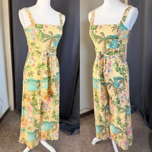 Shore Linen Tropical Jumpsuit S Hawaiian Resort Wide Leg Vacation thumbnail 2