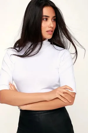 Free People Sunshine White Turtleneck Half Sleeve Fitted Top Womens MED NWT‎ thumbnail 1
