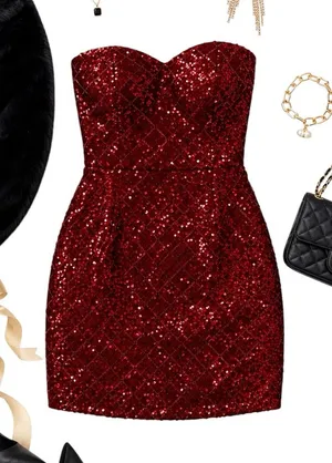 Emerald Sundae Red Sequin Strapless Bodycon Mini Dress XS Cocktail Party Holiday thumbnail 1