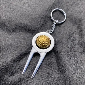 🩶 New Rotating Gold Golf Ball Golf Turf Fork / Divot Tool Keychain 💛 thumbnail 2
