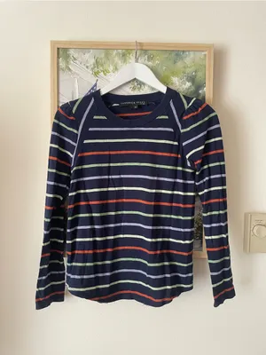 Veronica Beard Mason Striped Puff Sleeve Long Sleeve Top Baseball Tee Small thumbnail 3