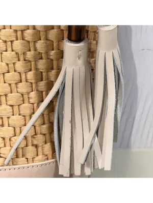 Spartina 449 Woven Straw Bucket Crossbody Bag Bamboo Tassels Cream thumbnail 5