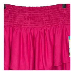 Cabana by Crown &‎ Ivy Mini Skirt Womens Medium Power Pink Smocked Tiered Ruffle thumbnail 3