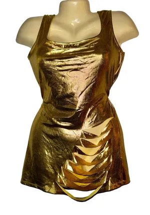 Costume Metallic Gold Cutout Tank Mini Dress for thumbnail 1