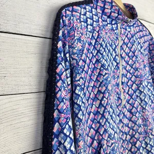 LILLY PULITZER Skipper Pullover Top Womens Small Royal Blue‎ Pink Crochet Trim thumbnail 3