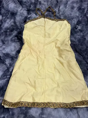 Vintage Strapless Pale Yellow Dress with Gold Chain Trim thumbnail 1