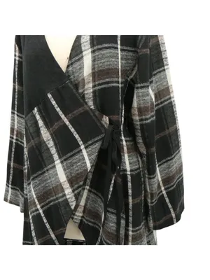 Animale Plaid Asymmetrical Wrap Wool Cardigan Lagenlook Jacket 44 US 12 thumbnail 2