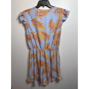 Cupshe Womens Tropical Palm Leaf Jumpsuit Blue Orange V-Neck Ruffle Hem Size M thumbnail 2