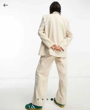 Reclaimed vintage menzy wide leg pants in stone thumbnail 4