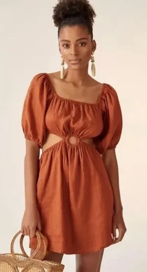 Revolve FAITHFULL THE BRAND Almero Linen Dress Brown Plain Spice Party X-Small thumbnail 1