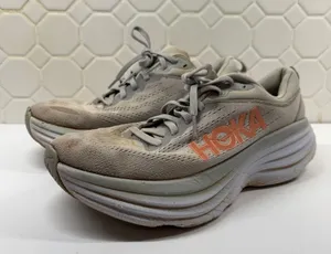 Hoka Bondi 8 Sneakers Womens 8 Grey Peach 1127952 HMLR Road Running Shoes thumbnail 1