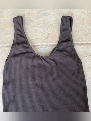 Skims Stretch Rib Scoop Tank Bodysuit In Soot Size S/M thumbnail 7