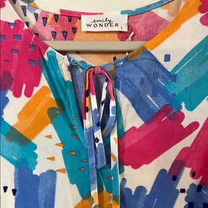 Ruffled Flutter Sleeve Blouse in Pink and Blue Size L thumbnail 5