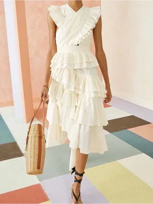 Ulla Johnson Gaelle Ivory White Blanc Tiered Asymmetrical Ruffle Midi Skirt thumbnail 3