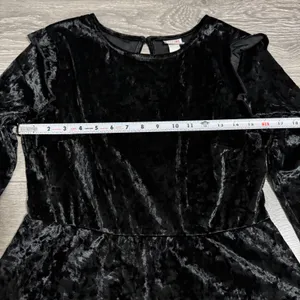 Mossimo Supply Black Velvet Crushed Long Sleeve Ruffle Trim Whimsigoth Dress L‎ thumbnail 10