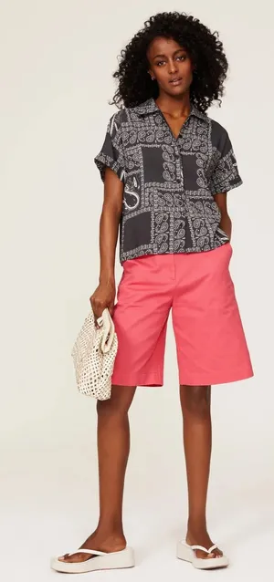 Samsoe Sz 6 Nora Honeysuckle Pink High Rise Cotton Bermuda Summer Resort Shorts thumbnail 1