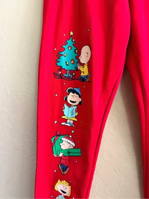 Peanuts Red Holiday Joggers with Character Graphics Size L thumbnail 3