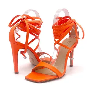 NEW Schutz Bryce Leather Stiletto Sandals Acid Orange Lace-Up Sandals Size 5.5 thumbnail 4