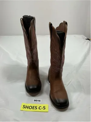 Womans Rollda Midcalf Cowgirl Boots 7.5 Brown Pullon square Toe Chunky Heel thumbnail 2