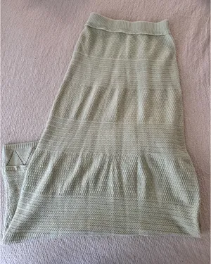 SheIn Knit long skirt olive green Small thumbnail 1