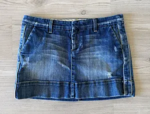Vintage Y2K Bebe Denim Mini Skirt Low Rise Distressed Made In USA thumbnail 1