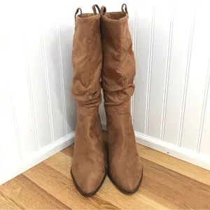 REPORT Faux Suede Slouch Midi Boot Size‎ 8 Tan Brown High Block Heel Western thumbnail 2