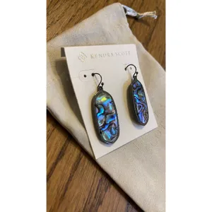 Kendra Scott Elle Drop Earrings Abalone Shell Gunmetal Gray Iridescent Oval NWOT thumbnail 2