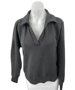 BYLT Women's Black Long Sleeve Collared V-Neck Sweatshirt Sweater Top Size M thumbnail 1