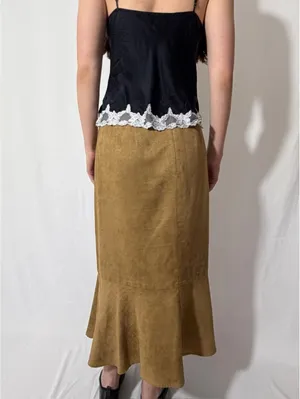 Josephine Chaus Tan Faux Suede Vintage Fall Midi/Maxi Cargo Skirt thumbnail 4