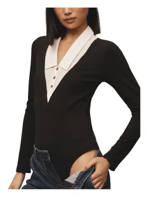 Pilcro Black V-Neck Bodysuit with White Faux-Collar XL NWOT thumbnail 2