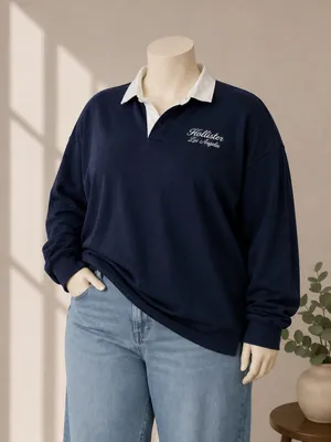 Hollister Navy Rugby Collar Sweatshirt Pullover XXL thumbnail 1