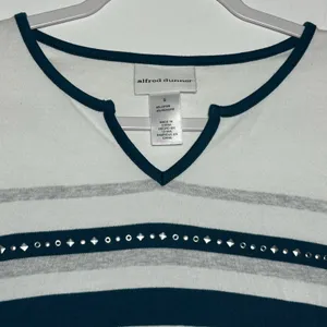 Alfred Dunner‎ Striped 3/4 Sleeve V Neck Top Stud Embellished Women's Size Small thumbnail 6