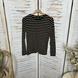 LAUREN RALPH LAUREN Black Gold Stripe Top Monogramed Arm Pocket Medium thumbnail 13