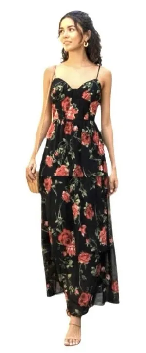 Crystal Doll Dress Juniors 1 Black Floral Chiffon Maxi Sundress Layered Summer thumbnail 1