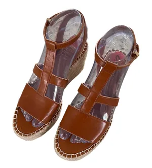 Franco Sarto‎ Cassia Cognac Brown Espadrille Wedge Sandals T-Strap Womens 6M NWT thumbnail 1