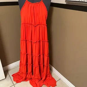 Maxi Dress Halter Boho chic Romantic Tiered Orange M Fairy Cottage Core Festival thumbnail 2