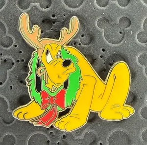 Disney parks Pluto reindeer antlers LR Christmas Holiday trading pin VTG thumbnail 1