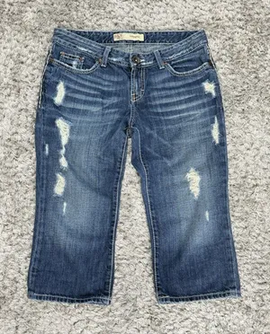Buckle Women's BKE Sabrina Capri Destructed Dark Low Rise Blue Jeans Cropped Size 29 thumbnail 1