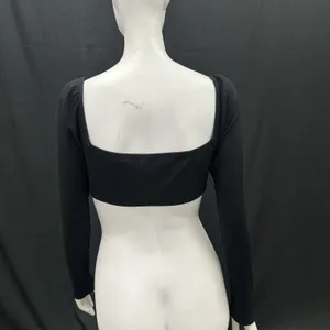 Princess Polly 10 Black‎ Wired Straight Neckline Becca Long Sleeve Crop Top thumbnail 6