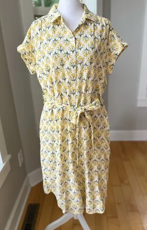 Style & Co. Yellow Floral Cotton Gauze Tie-Waist Midi Shirt Dress Size Small thumbnail 1