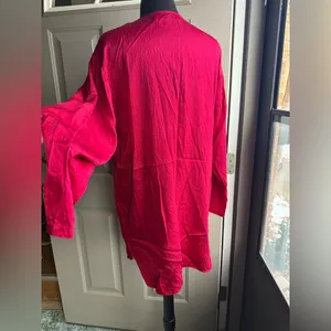 Vintage 80s Victoria’s Secret red silk button down sleep shirt, size large thumbnail 4