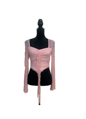Women's M Pastel Pink Long Sleeve Sheer Mesh Fairy Top thumbnail 2
