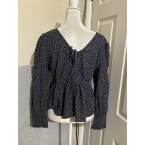 Madewell Tie-Back Peplum V Neck Floral Print Long Sleeve Top Campden Daisies M thumbnail 5