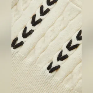 Commense Contrast Stitched Cable Knit Polo Sweater Off-White Size Medium NWT thumbnail 3